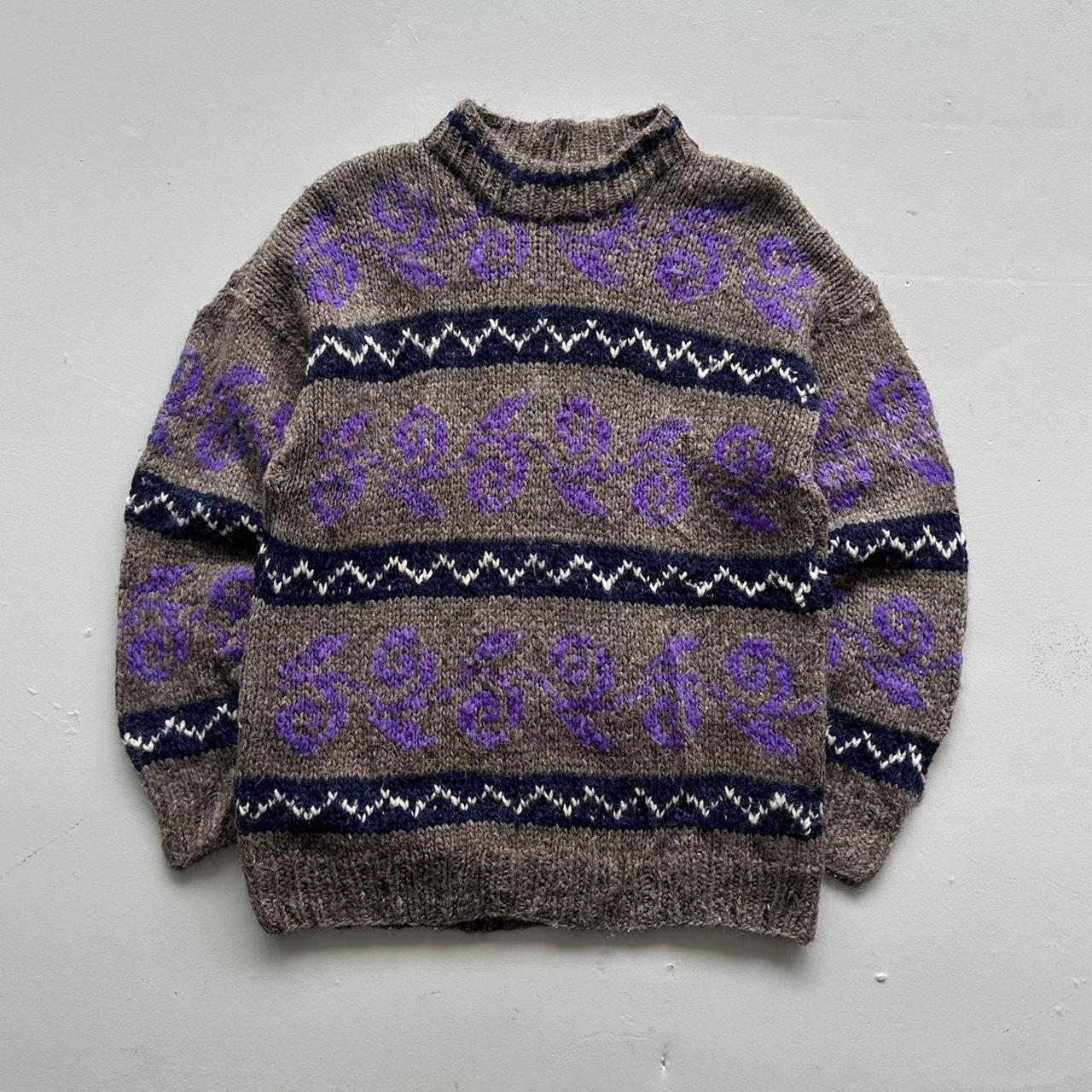 Grey Ecuadorian 80s Chunky Knit Jumper - Large