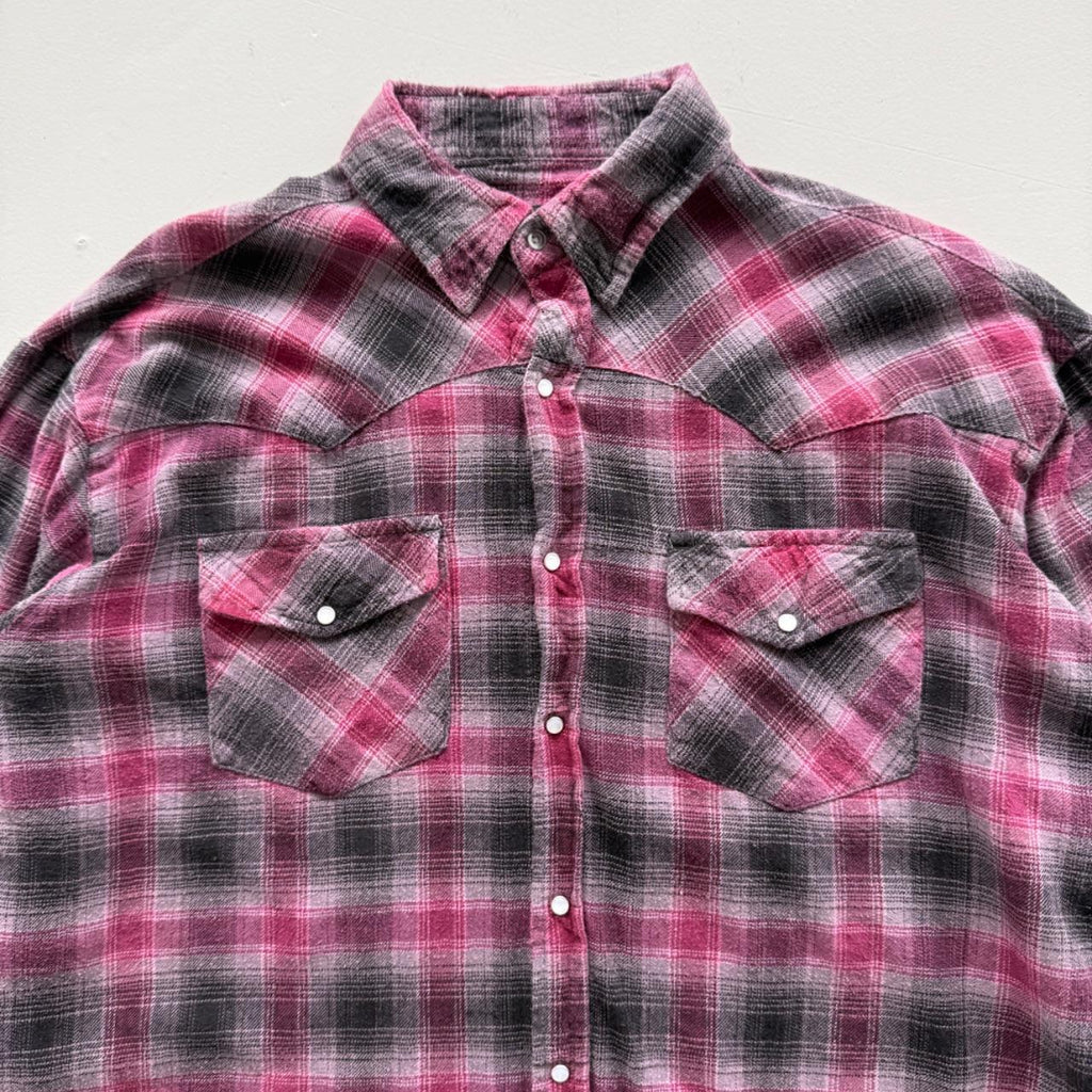 Pink and Black Checkered Western 90s Vintage Long Sleeve Shirt - XL