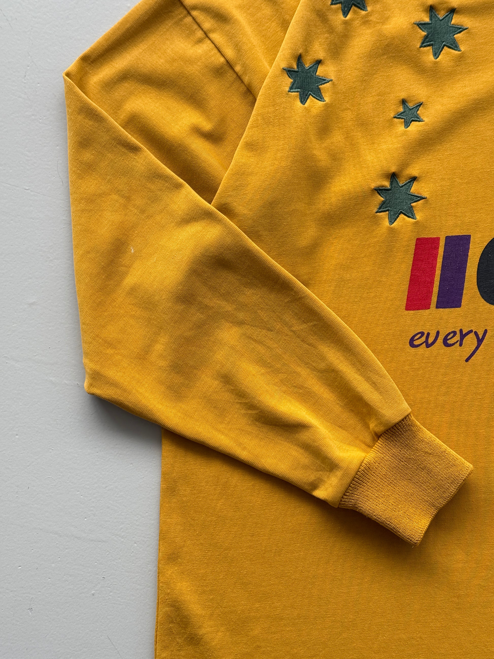 Yellow AFL Australia 90's Vintage Aussie Rules Football Long Sleeve Jersey - XL
