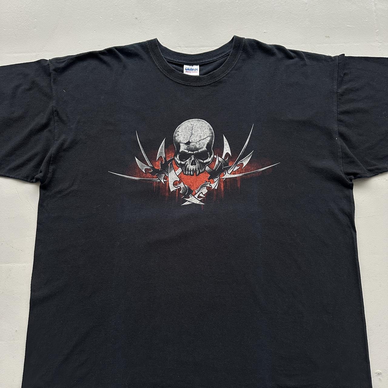 Black Tribal Skull Gothic Y2K 00s Vintage Graphic T-Shirt - 2XL