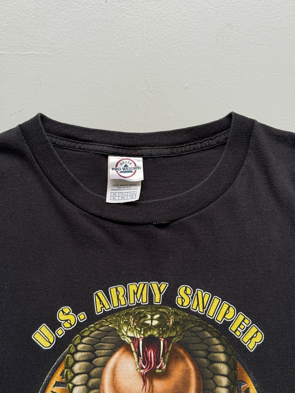Black U.S. Army Sniper One Shot One Kill Y2K Vintage Graphic T-Shirt - XL