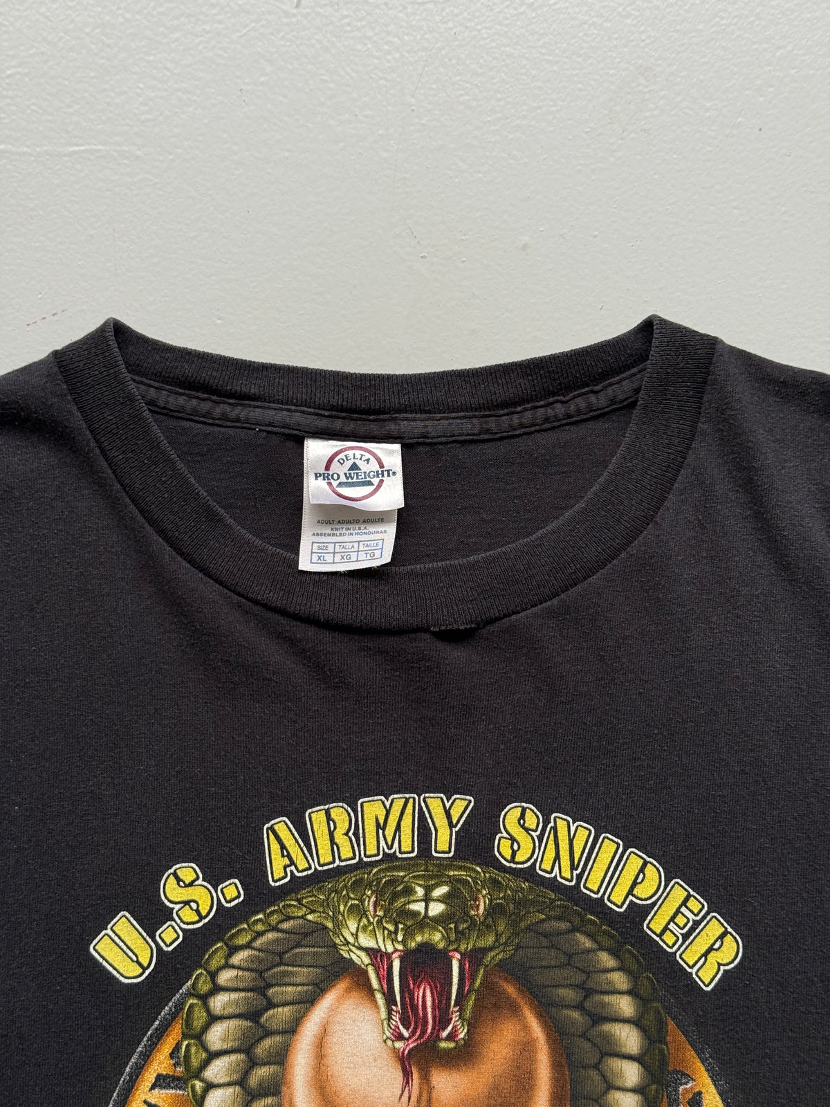 Black U.S. Army Sniper One Shot One Kill Y2K Vintage Graphic T-Shirt - XL