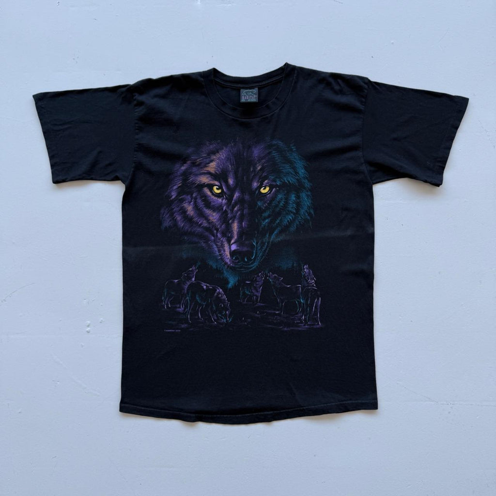 Black Habitat Wolf 90's Graphic Faded T-Shirt - XL