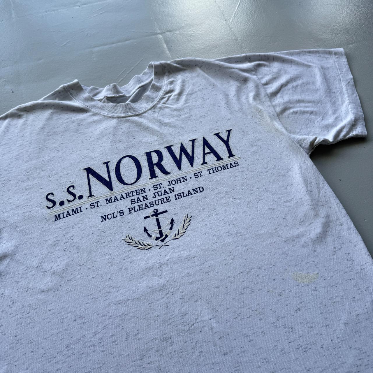 Grey Striped S.S Norway Nautical Vintage 90s T-shirt - XL