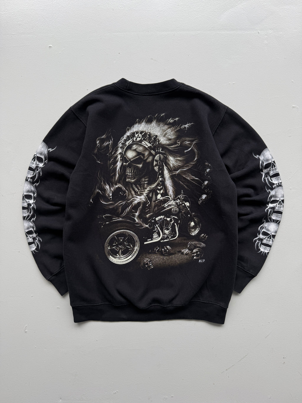 Wild Gothic Skull Biker 00's Vintage Graphic Sweatshirt - Medium