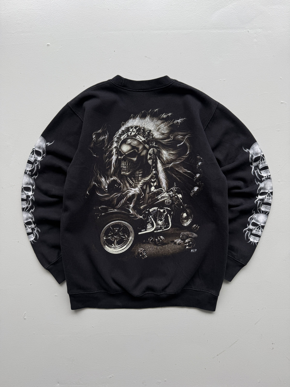 Wild Gothic Skull Biker 00's Vintage Graphic Sweatshirt - Medium