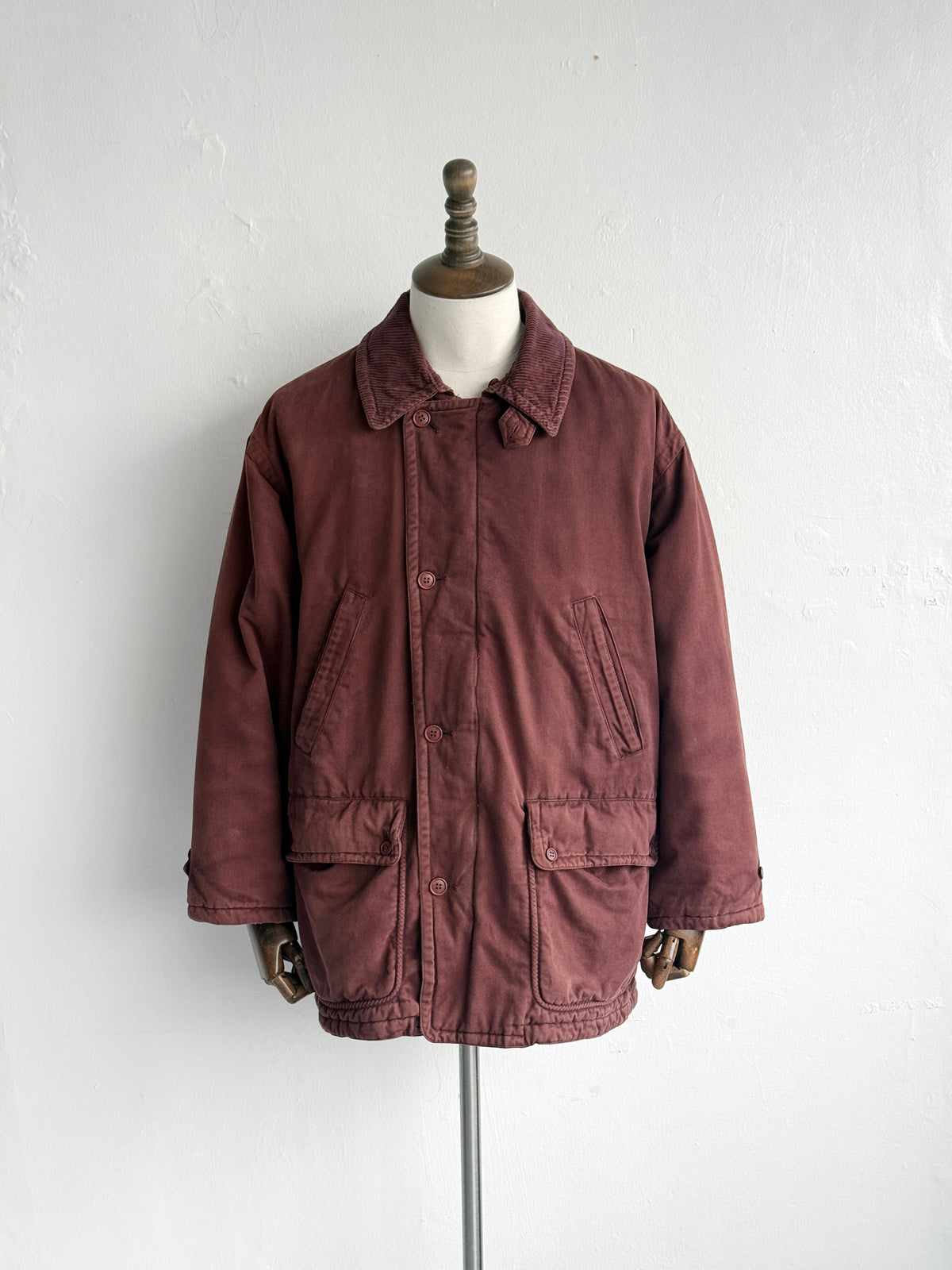 Aquascutum Burgundy Corduroy Collar Vintage Insulated Barn Jacket - Large