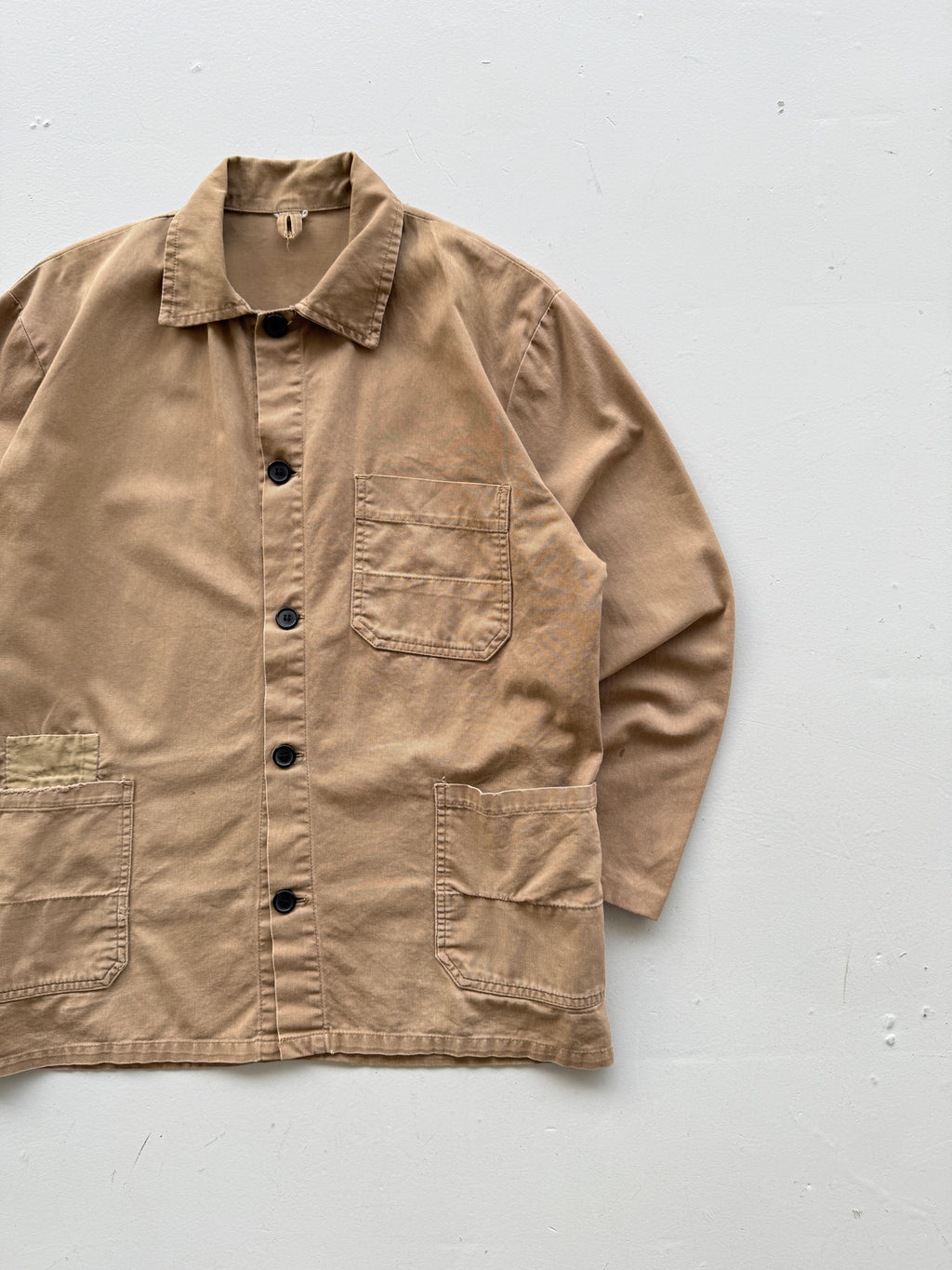 Beige Chore Jacket 90's Vintage Thrashed Workwear CH103 - Medium