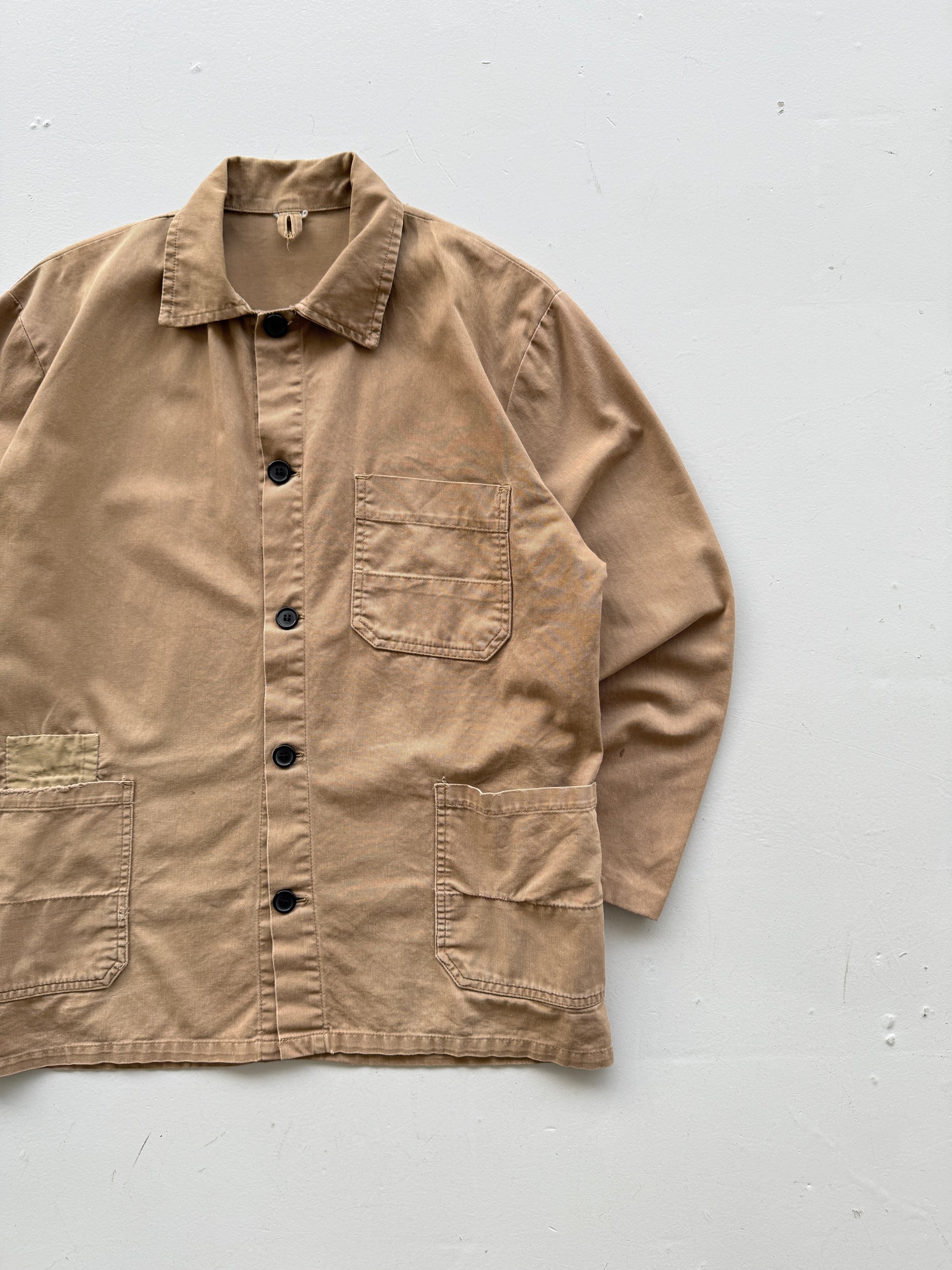 Beige Chore Jacket 90's Vintage Thrashed Workwear CH103 - Medium