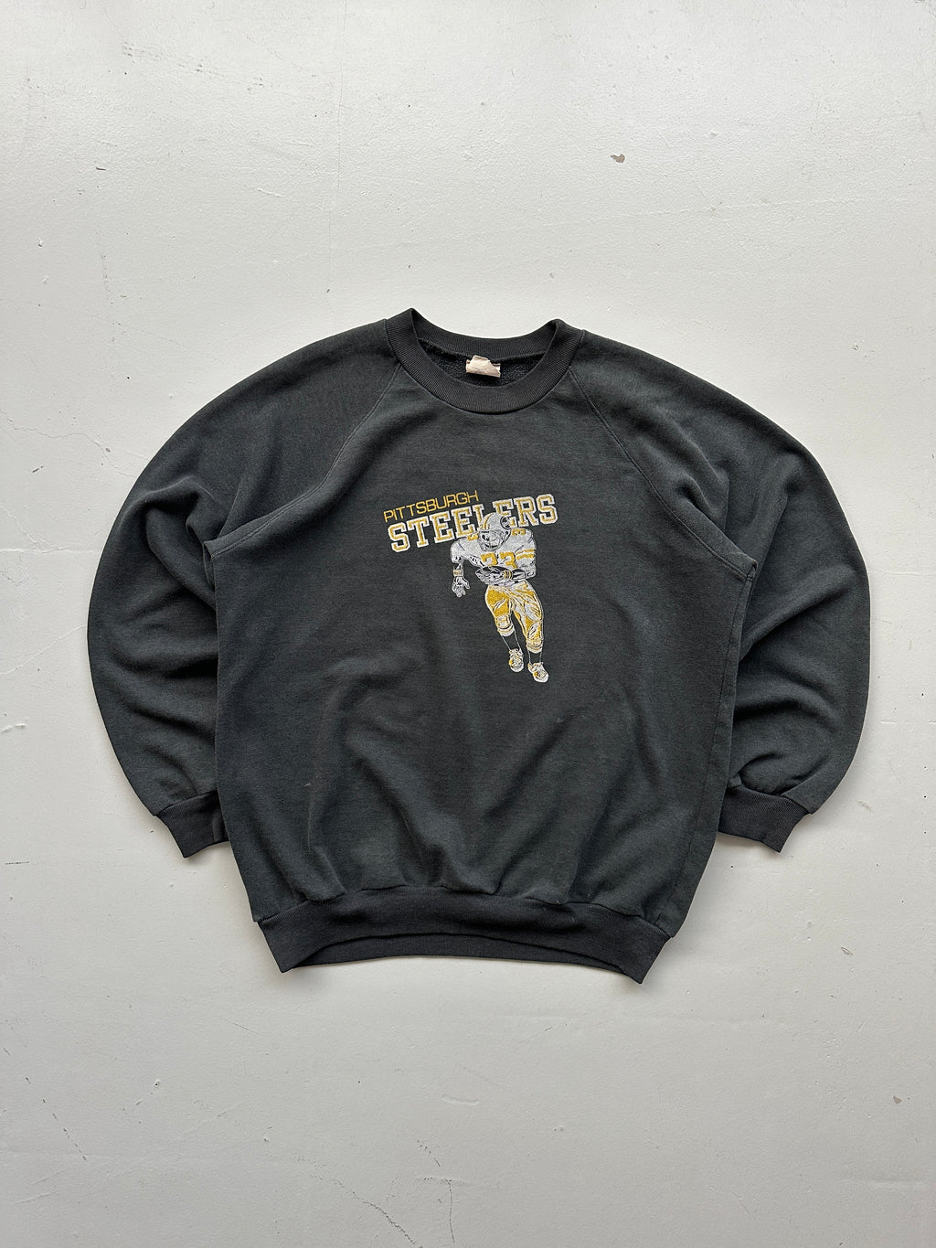 Pittsburgh Steelers Vintage Sweatshirt 80's Raglan Sweater Faded Black - Small