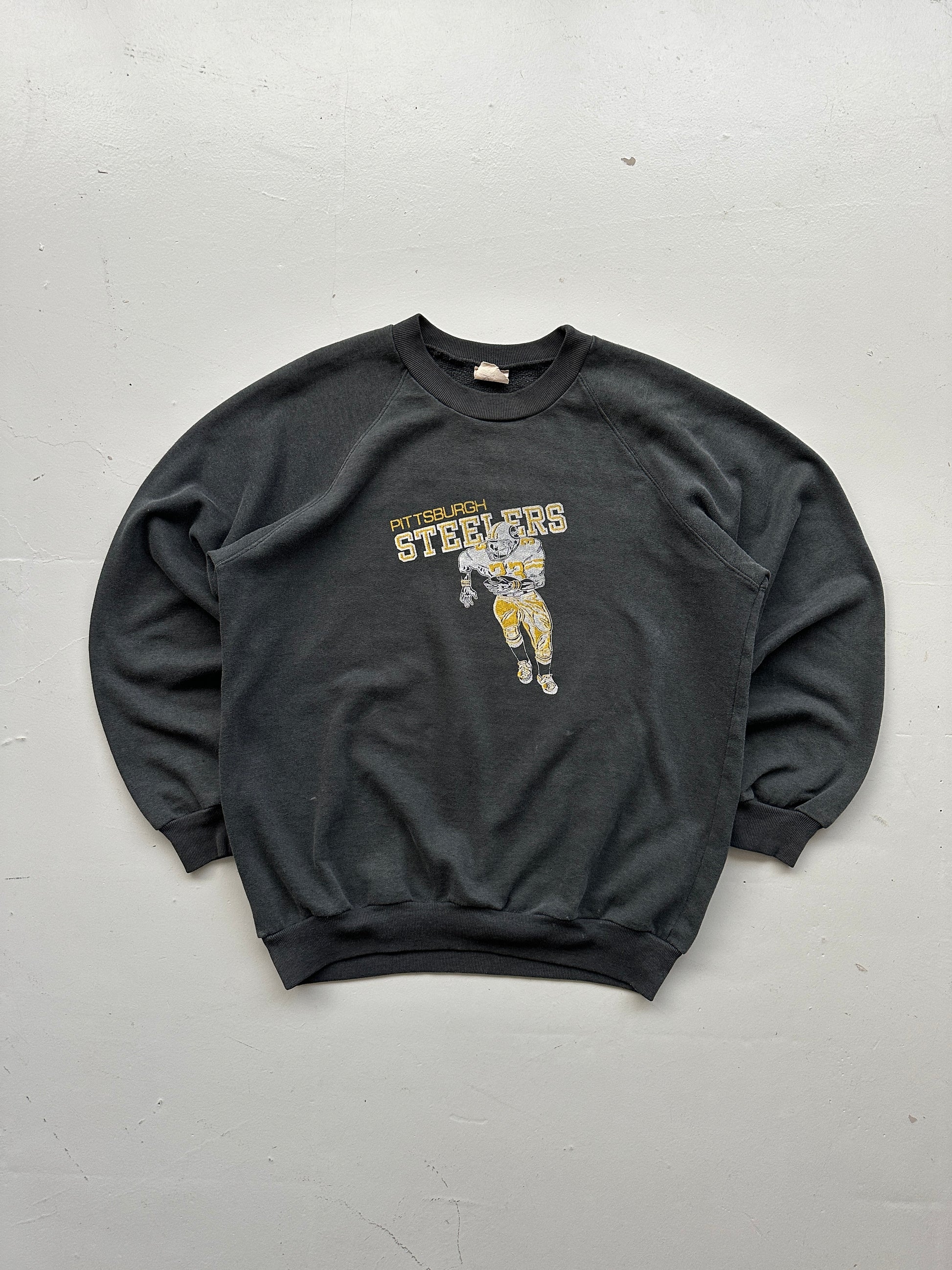 Pittsburgh Steelers Vintage Sweatshirt 80's Raglan Sweater Faded Black - Small