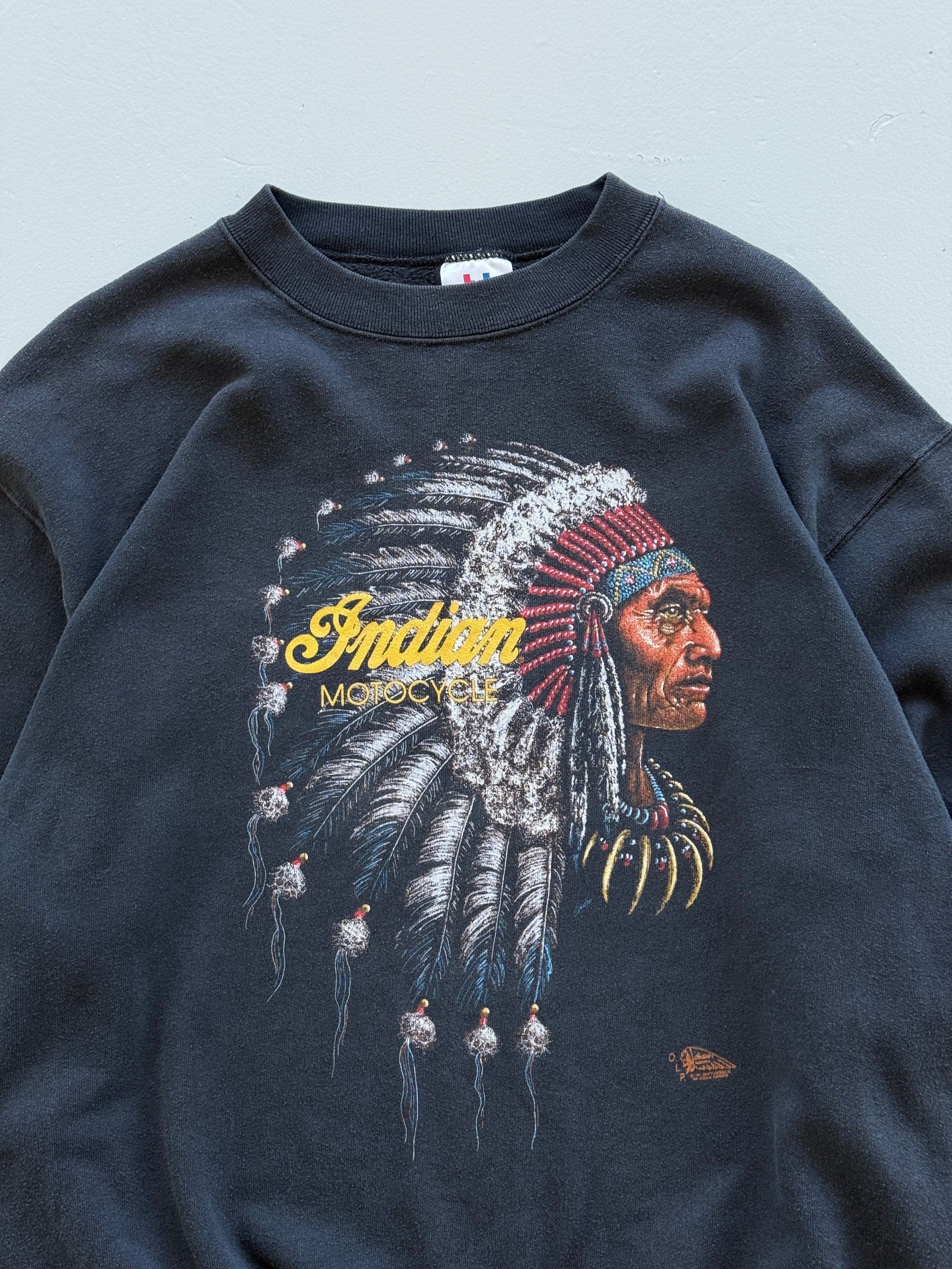 Black Indian Motorcycles 90's Vintage Graphic Biker Sweatshirt Jumper - Large