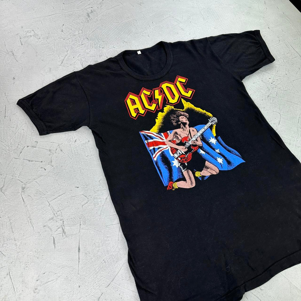 AC/DC Black Vintage 1970s Band T-shirt - Small