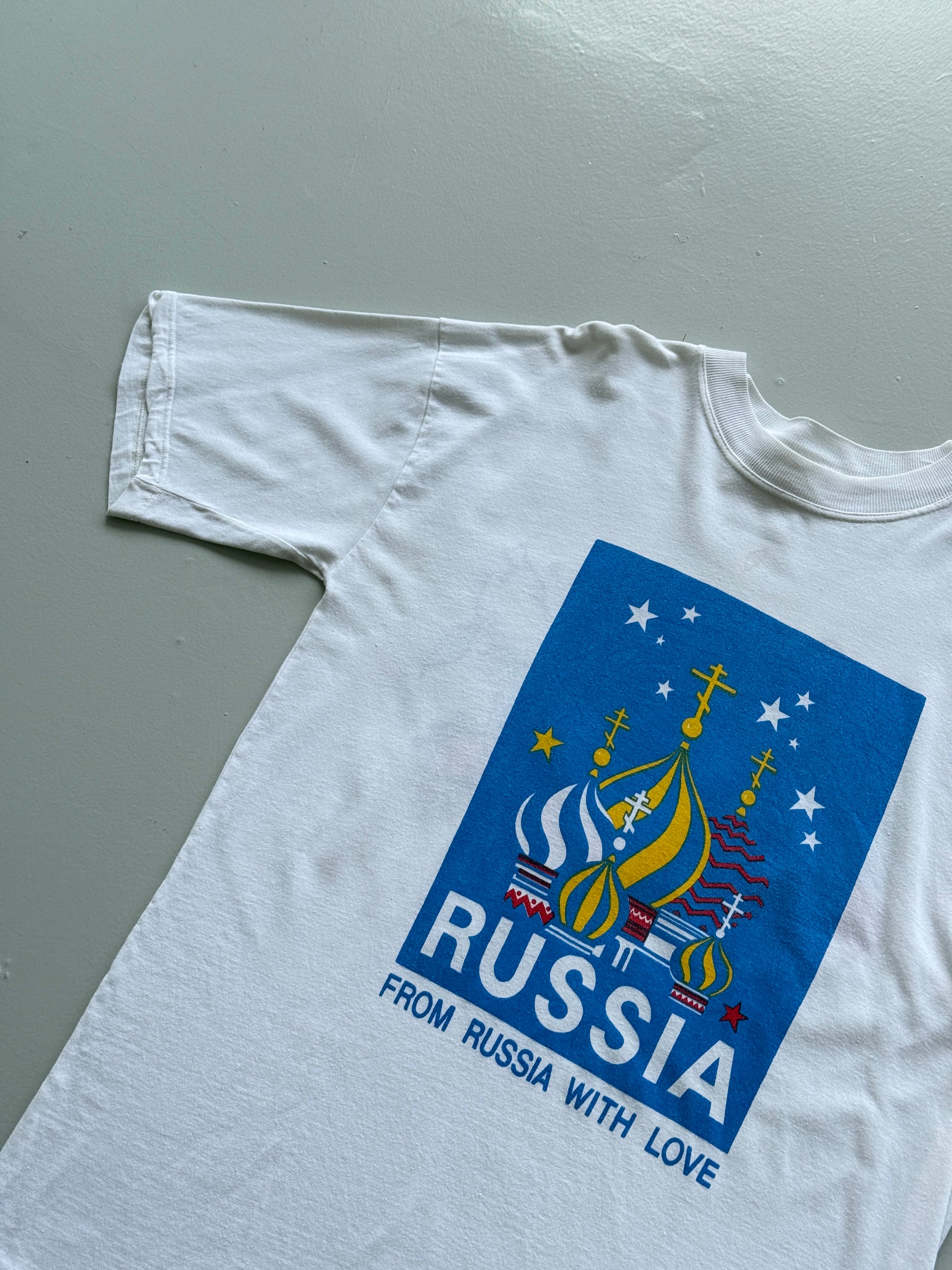 White 'From Russia with Love' 90's Vintage Graphic Tourist T-Shirt - Large