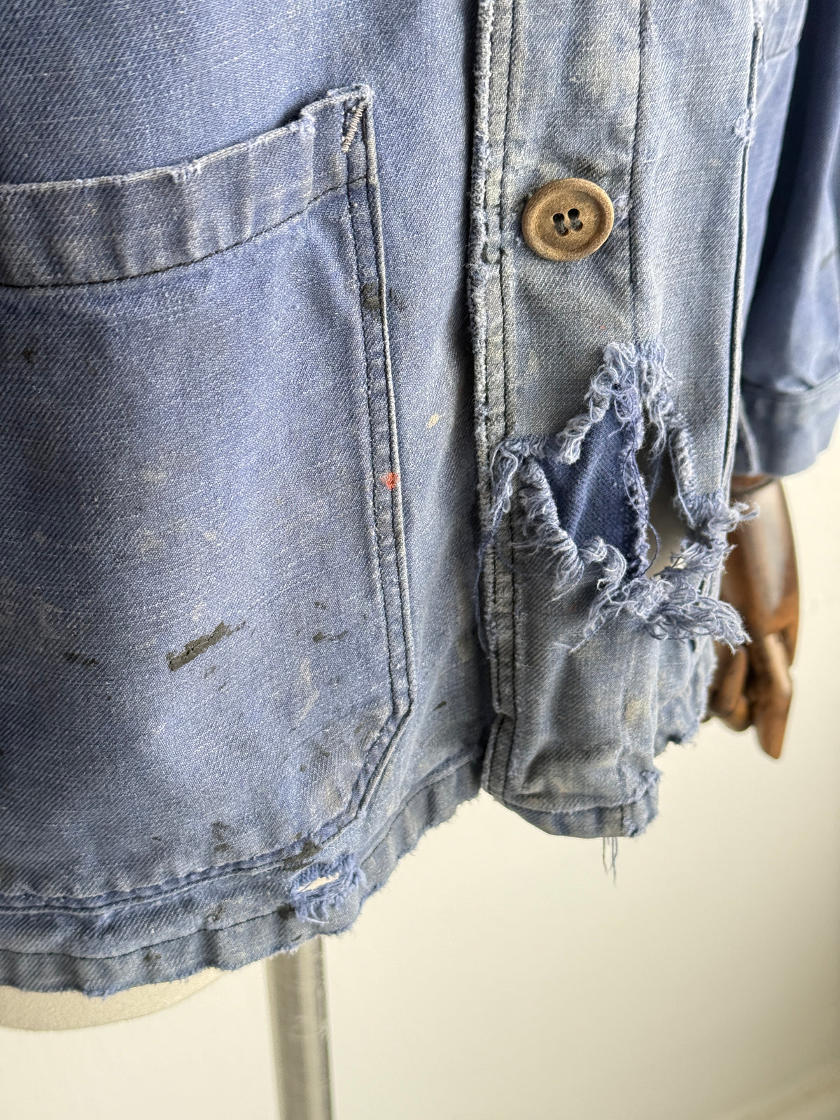 Thrashed Blue French 1950's Vintage Workwear Chore Jacket CH512 - XS/S