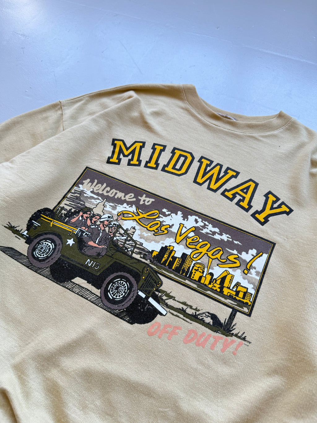 Yellow Midway 80's Vintage Army Graphic Sweatshirt - Medium