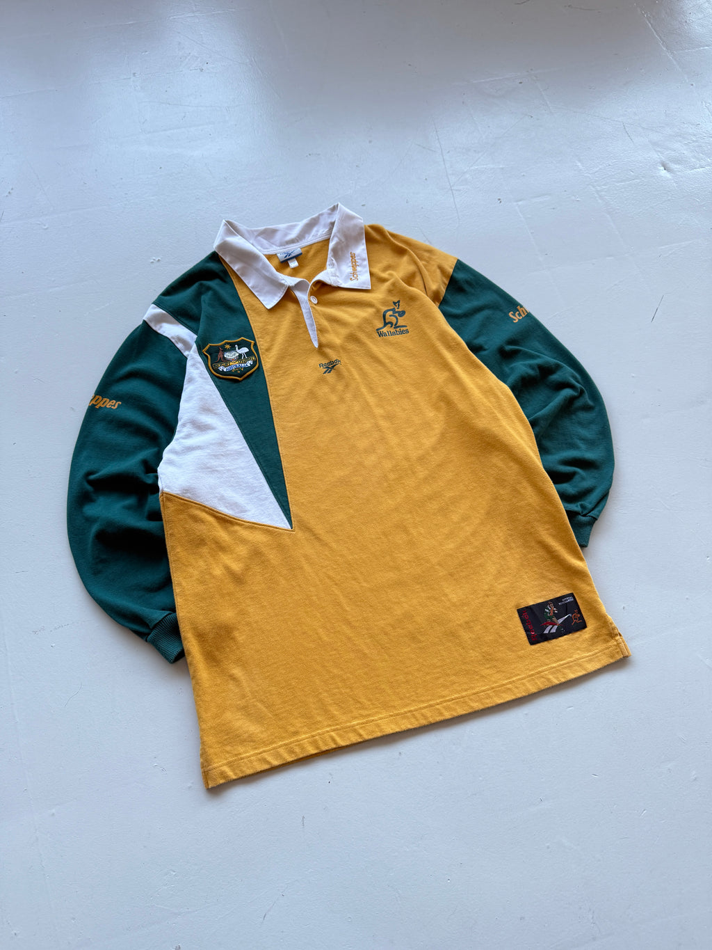 Rare Yellow 1997/98 Australia Rugby Vintage Reebok Wallabies Long Sleeve Polo- L