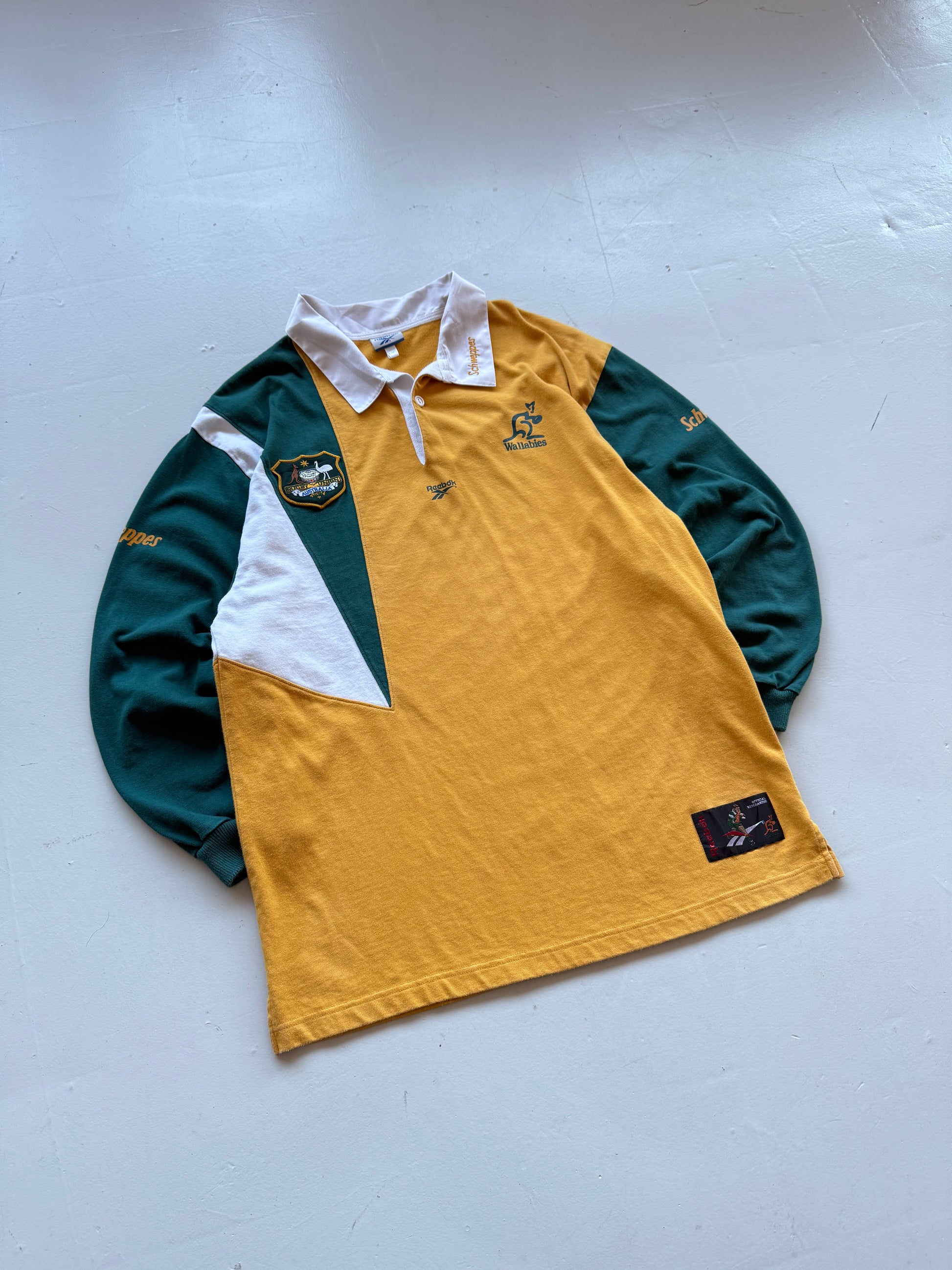 Rare Yellow 1997/98 Australia Rugby Vintage Reebok Wallabies Long Sleeve Polo- L