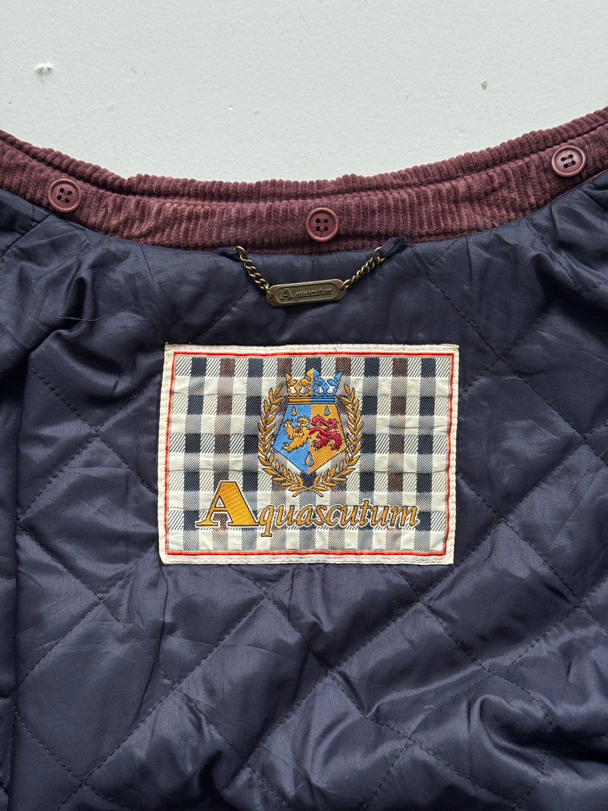 Aquascutum Burgundy Corduroy Collar Vintage Insulated Barn Jacket - Large