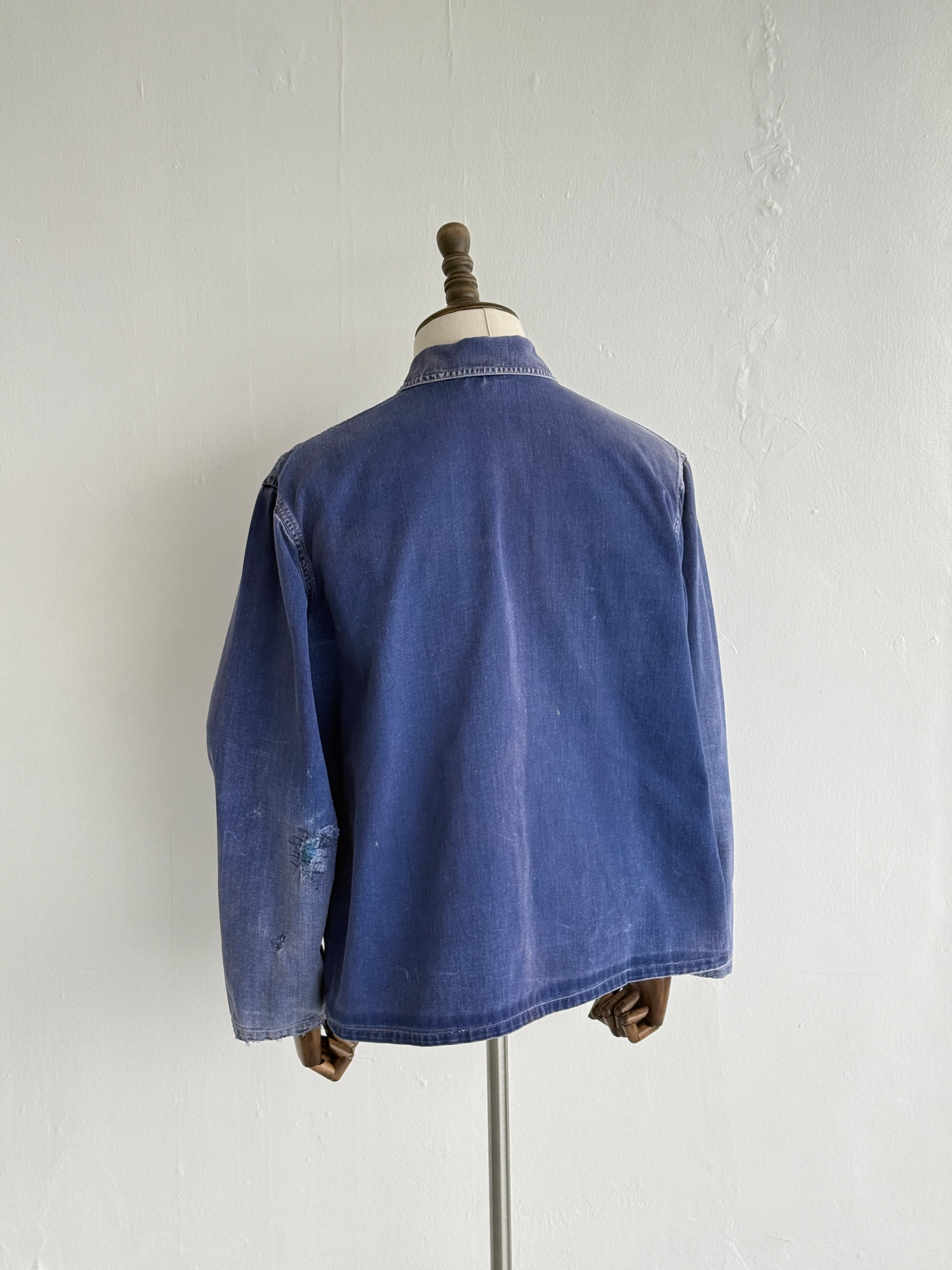 Thrashed Blue French 60's/70's Vintage Workwear Chore Jacket CH384 - Medium