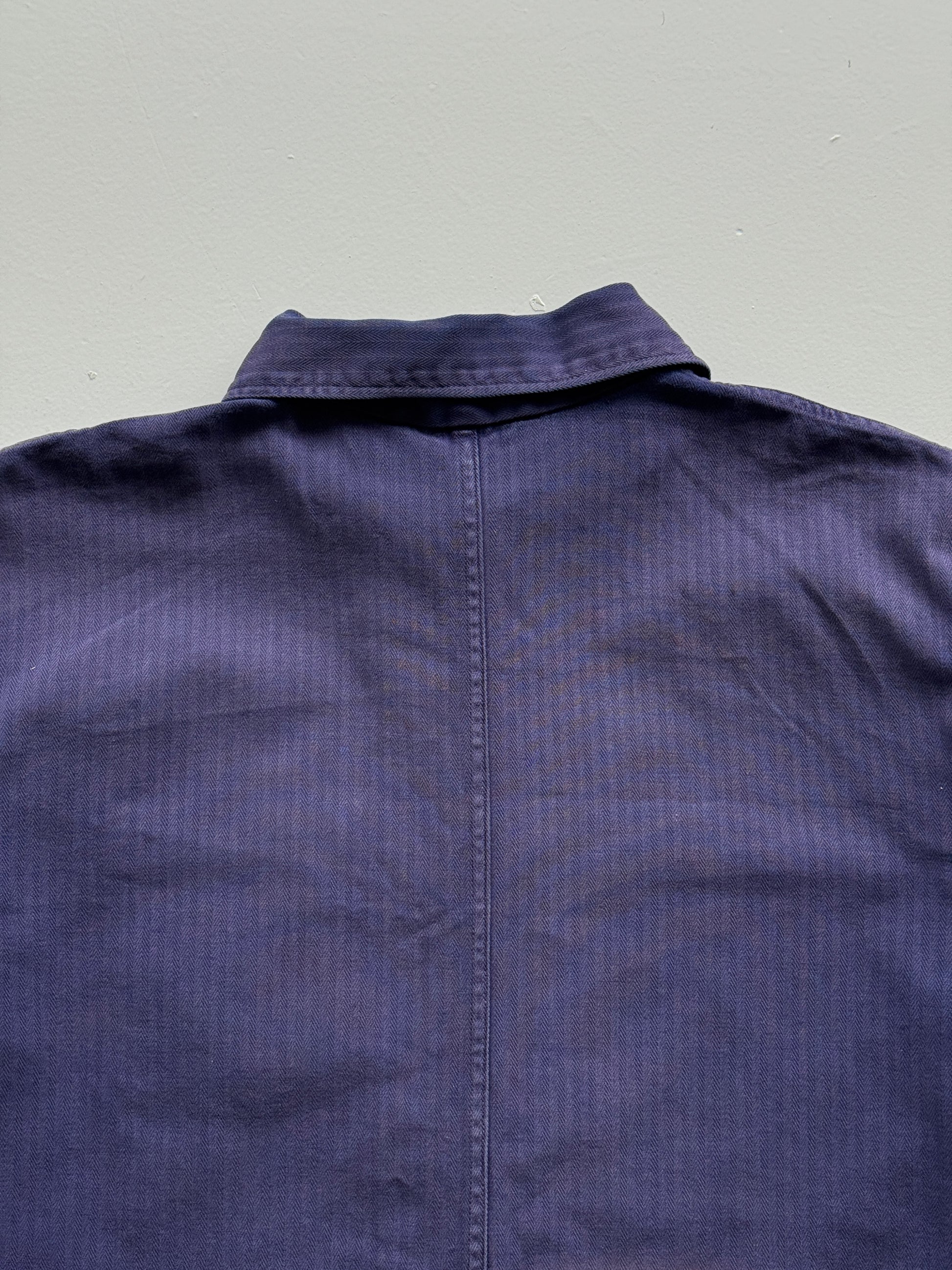 Navy Blue French Chore Jacket 80's Vintage Herringbone Workwear CH215 - Small