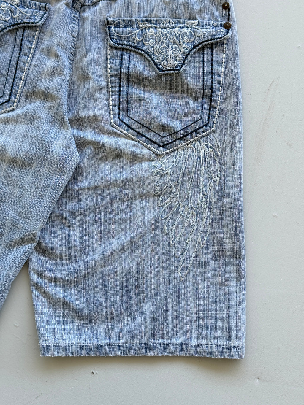 Light Blue Delf 00's Vintage Y2K Baggy Hip Hop Denim Shorts - W38 x L14