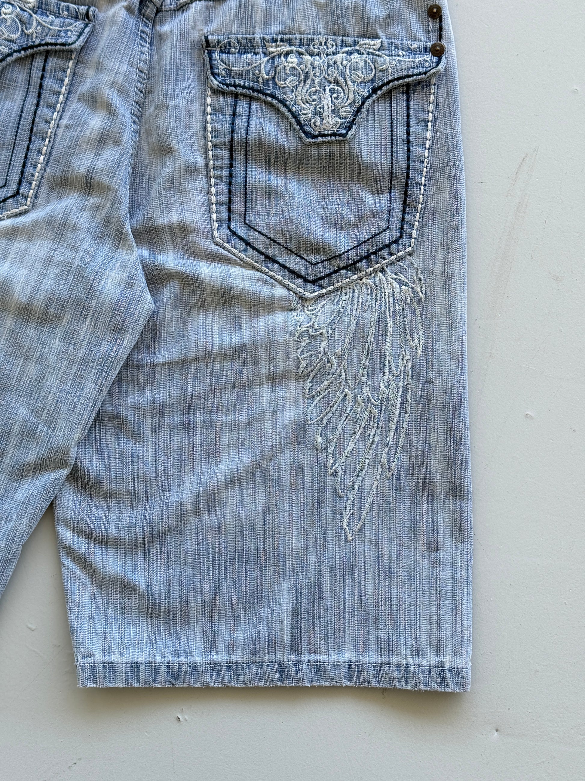 Light Blue Delf 00's Vintage Y2K Baggy Hip Hop Denim Shorts - W38 x L14