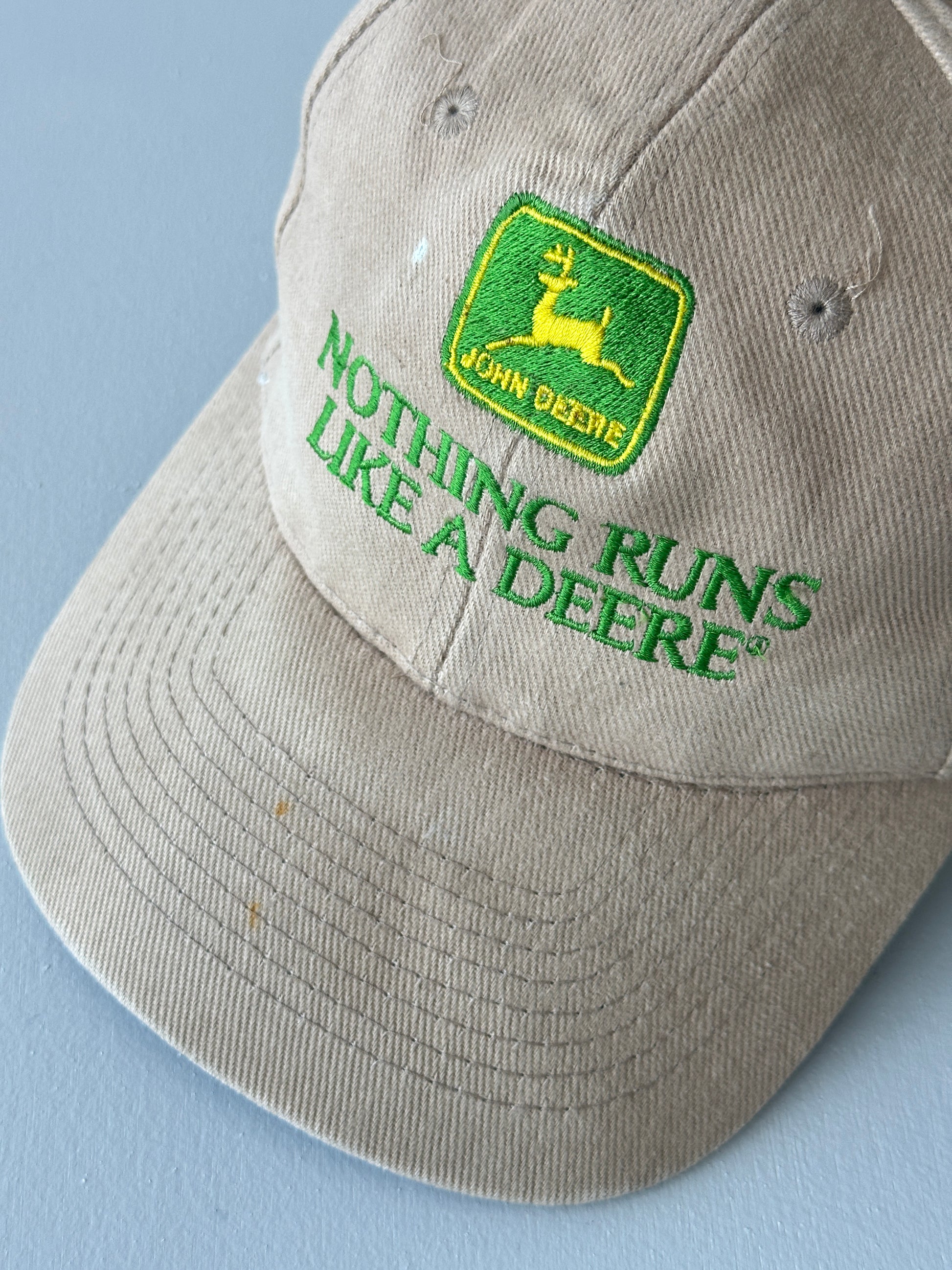Stone John Deere Nothing Runs Like A Deere 90's Vintage SnapBack Trucker Cap