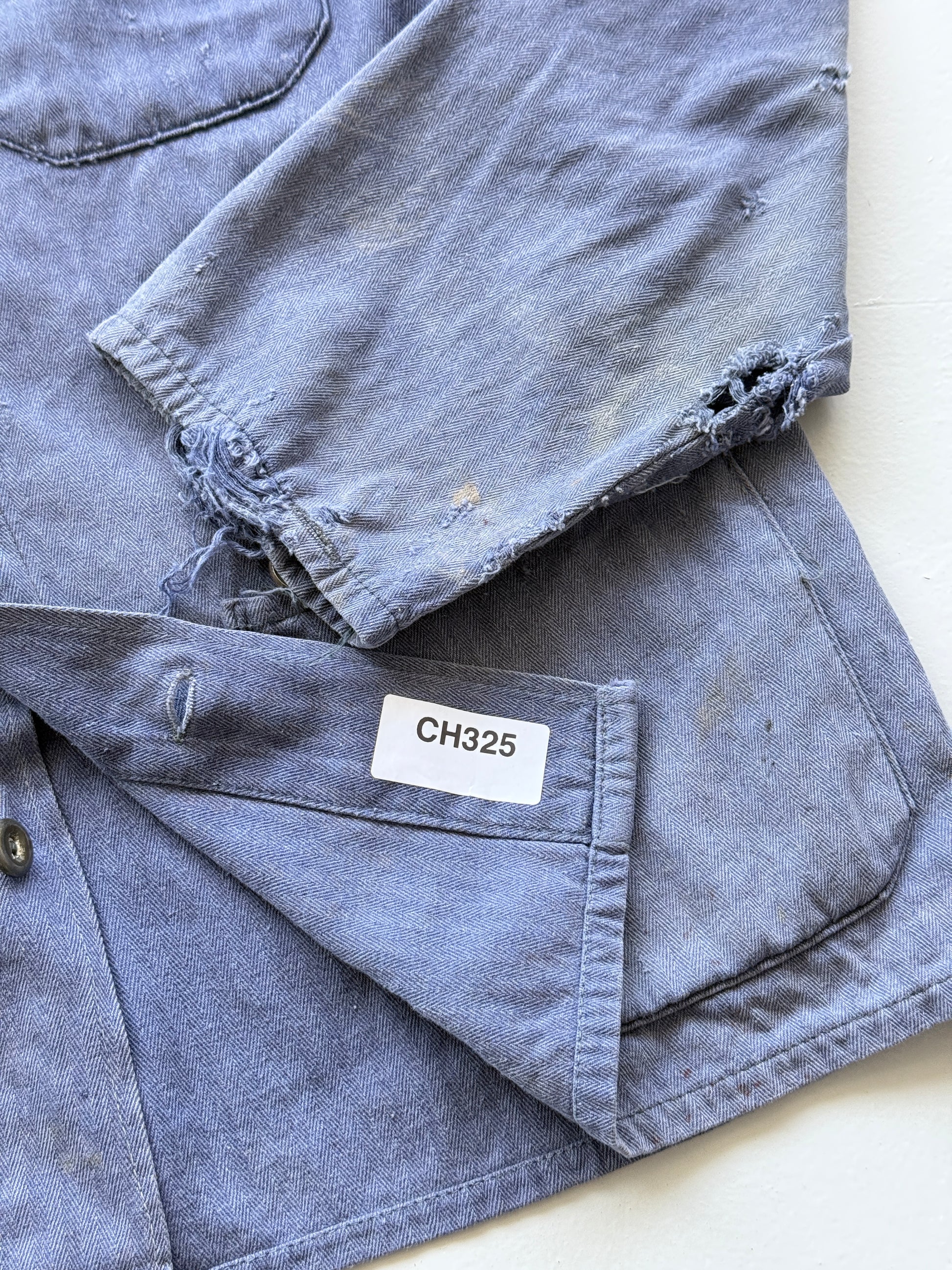 Faded Blue French Chore Jacket 80's Vintage Herringbone Workwear CH325 - Womens