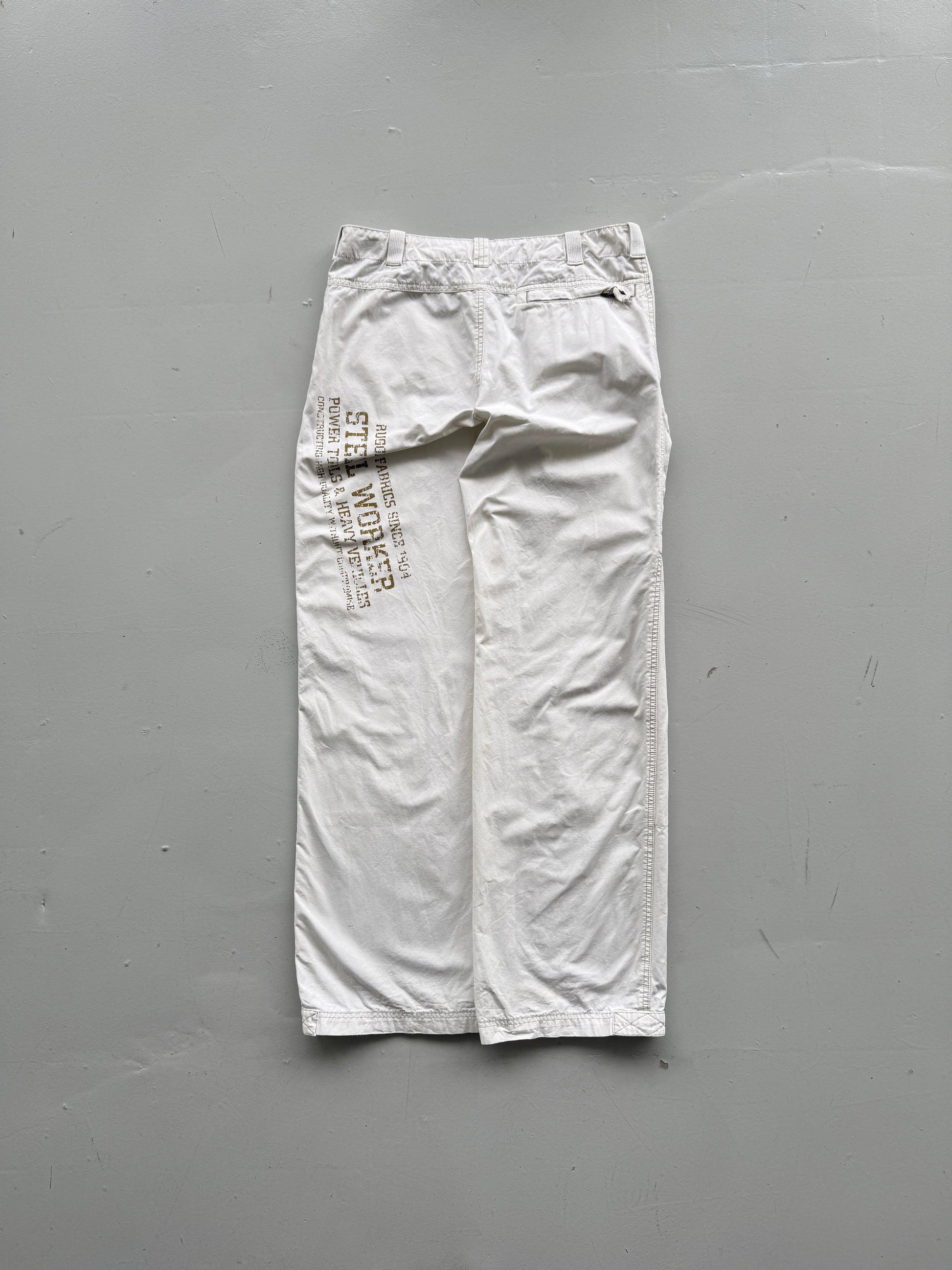 White 00's Vintage Y2K Wide Leg Cargo Trousers - W34 x L34