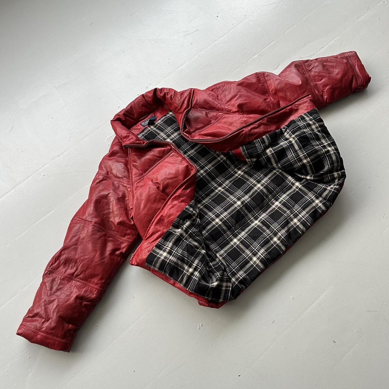 Polo Ralph Lauren Rare Red Leather 90s Puffer Jacket - Medium