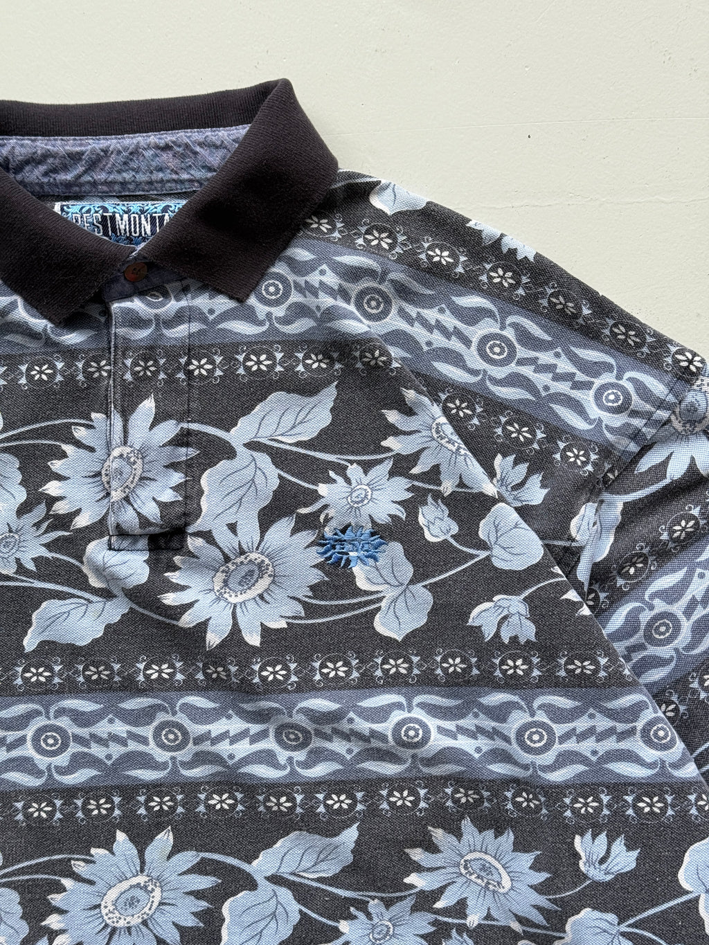 Best Montana Patterned Vintage 90's Long Sleeve Surf Polo - Medium