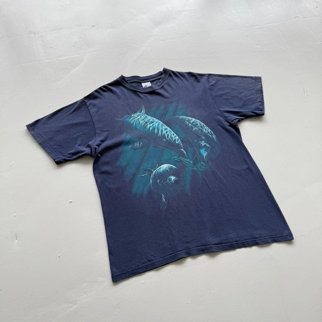 Navy Blue Dolphin 90s Vintage Nature Graphic T-Shirt - XL