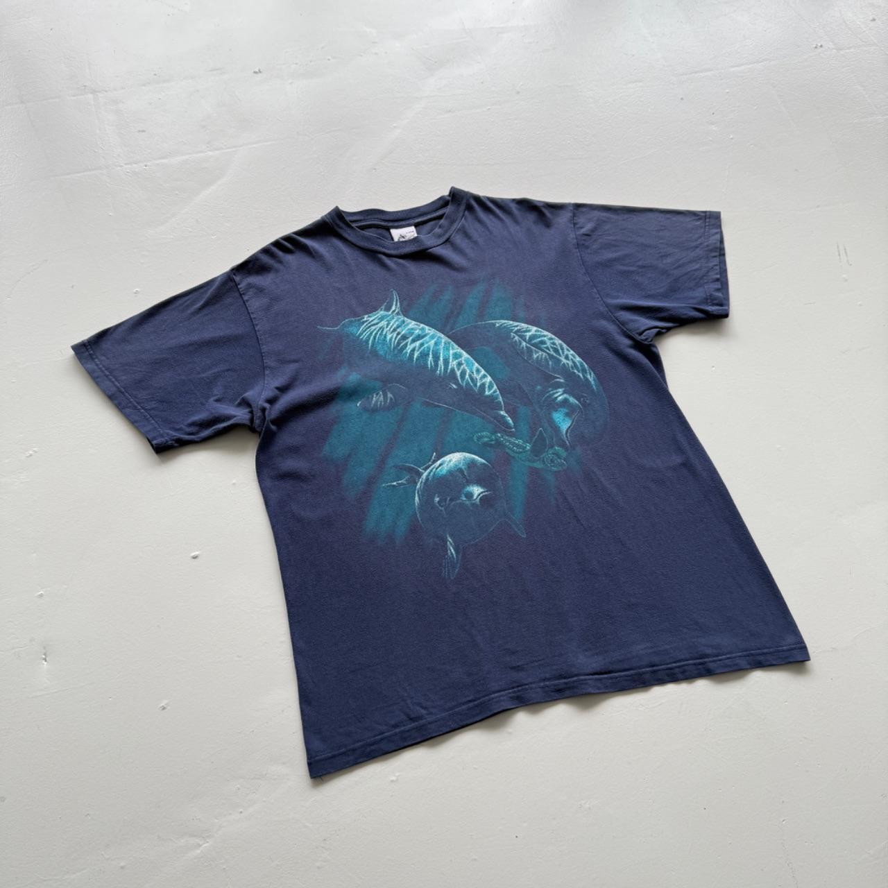 Navy Blue Dolphin 90s Vintage Nature Graphic T-Shirt - XL