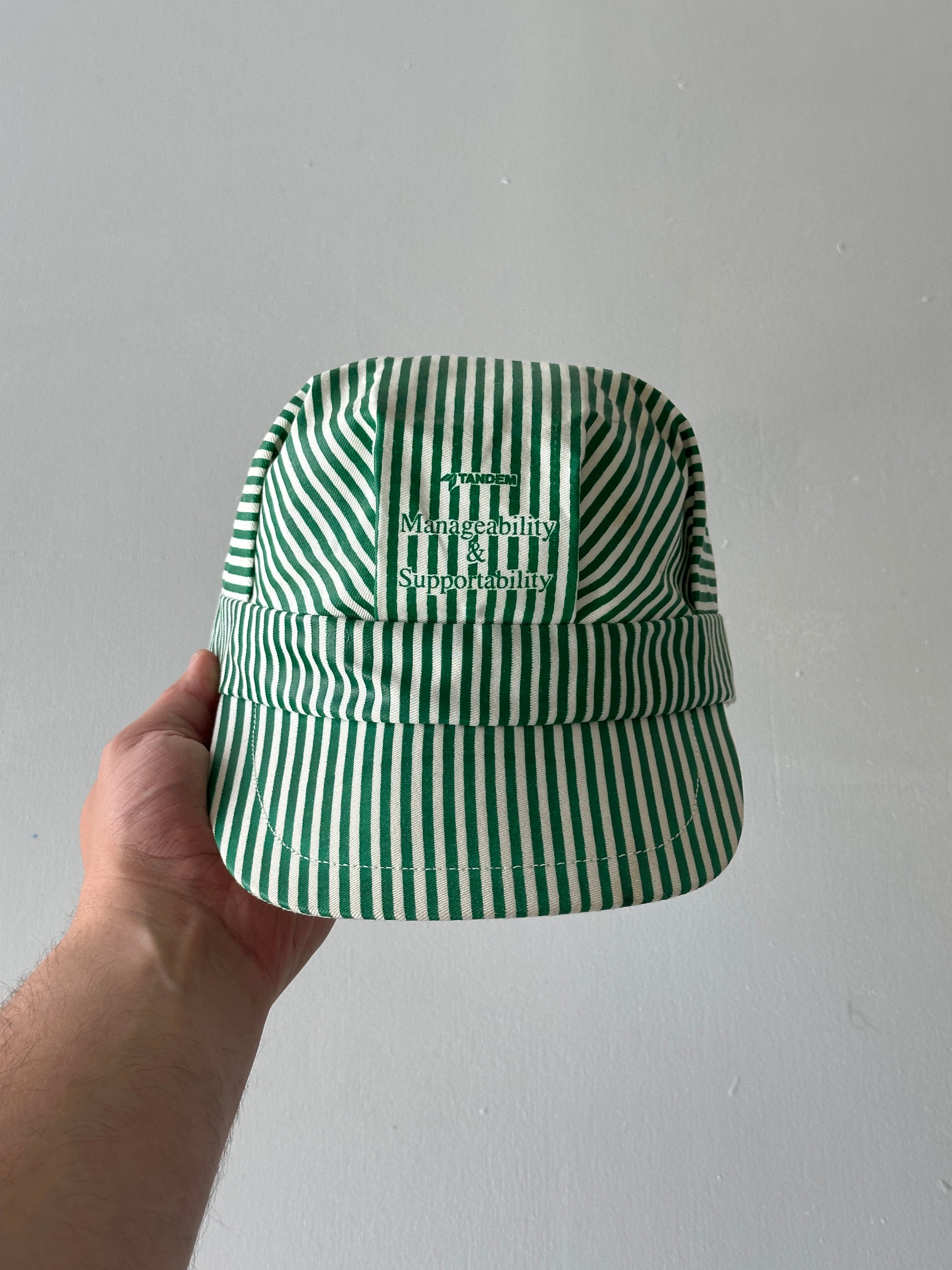 Green & White Tandem Striped 90's Vintage SnapBack Trucker Cap