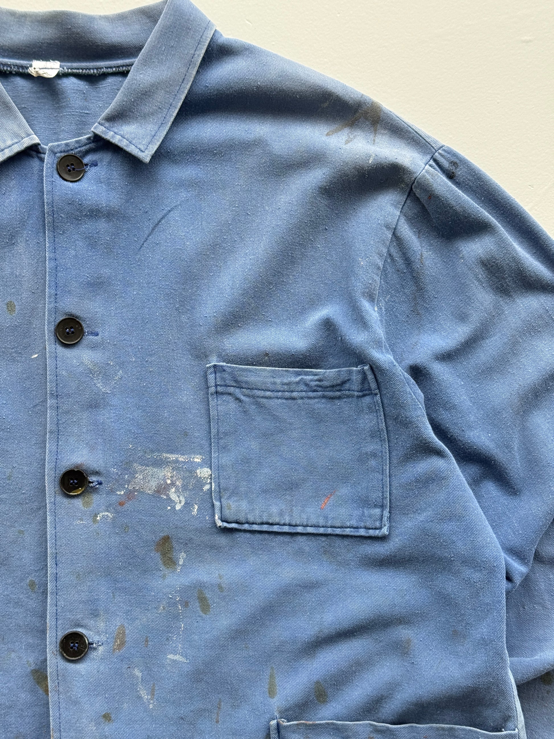 Thrashed Blue French Chore Jacket 70's Vintage Workwear CH170 - Oversized Medium