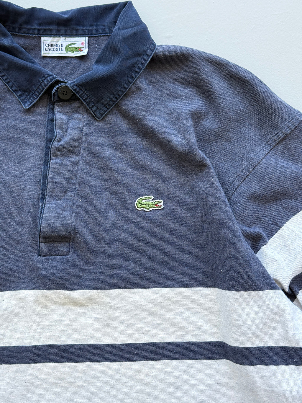 Chemise Lacoste Striped 90's Vintage Long Sleeve Rugby Polo - Medium