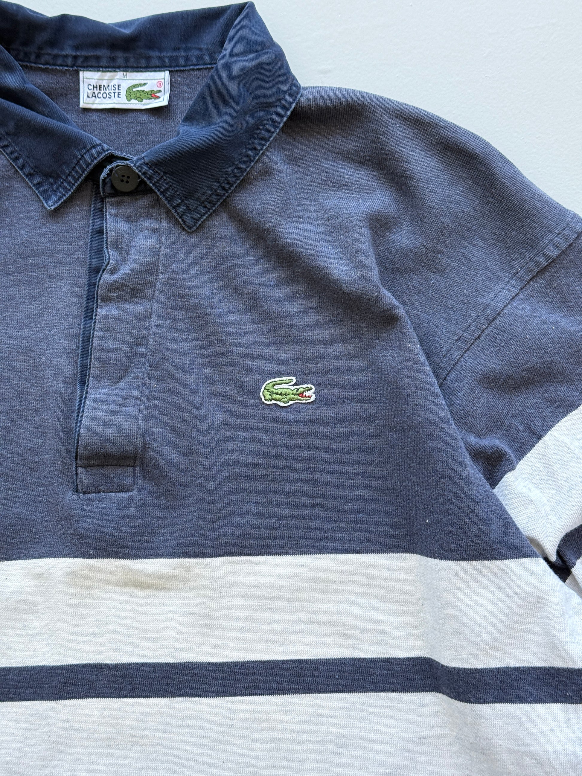 Chemise Lacoste Striped 90's Vintage Long Sleeve Rugby Polo - Medium