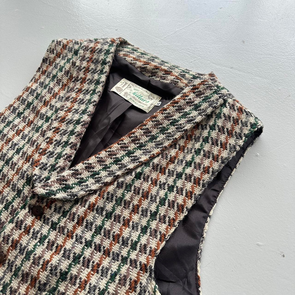 Checkered Millard Irish 60s Vintage Woollen Waistcoat / Vest - Large