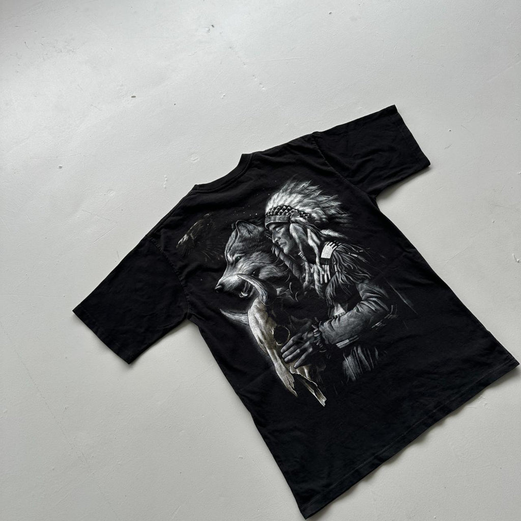 Black Native American / Wolfskin 90s Vintage T-shirt - Large