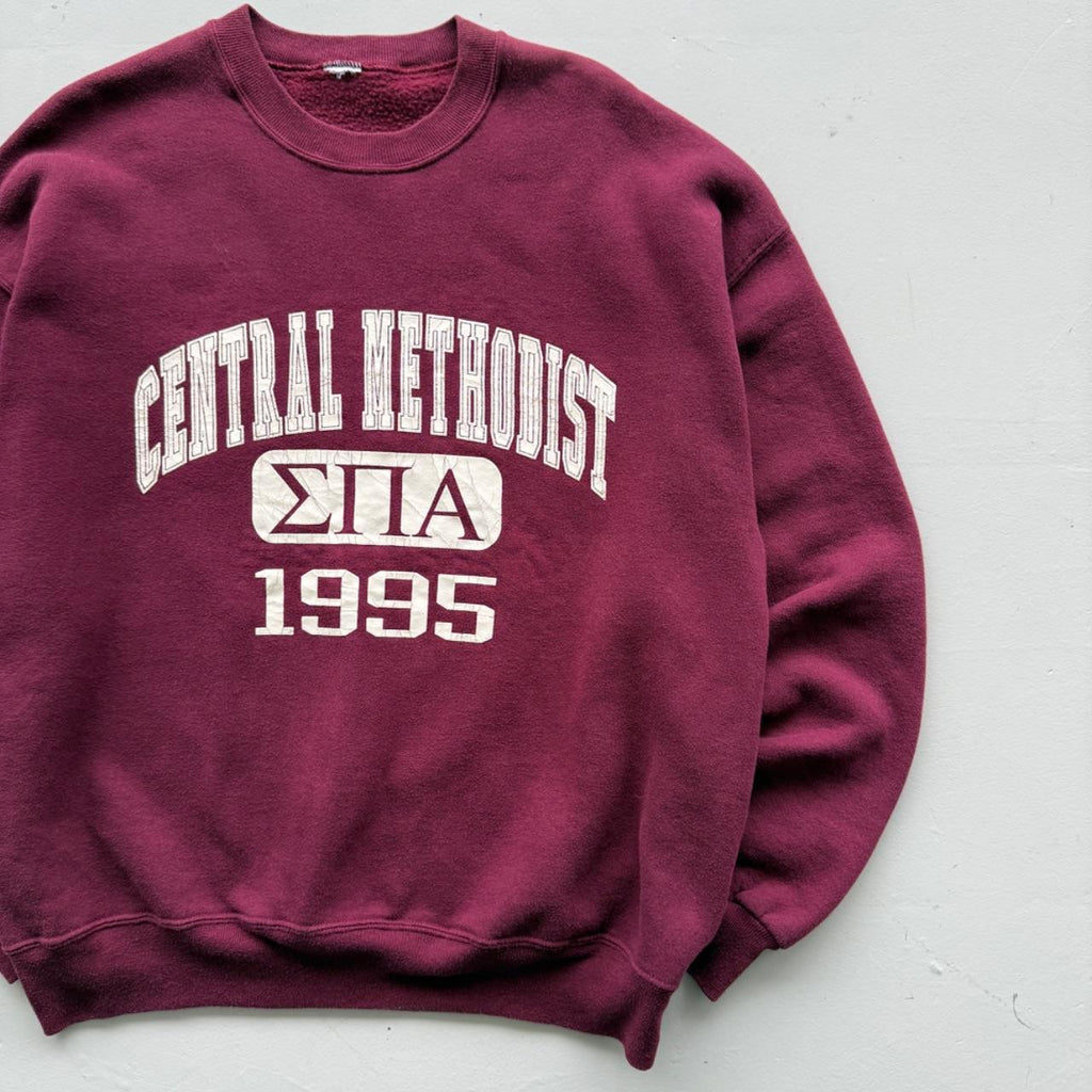 Maroon Collage Frat 90's Vintage Graphic Sweatshirt - Large