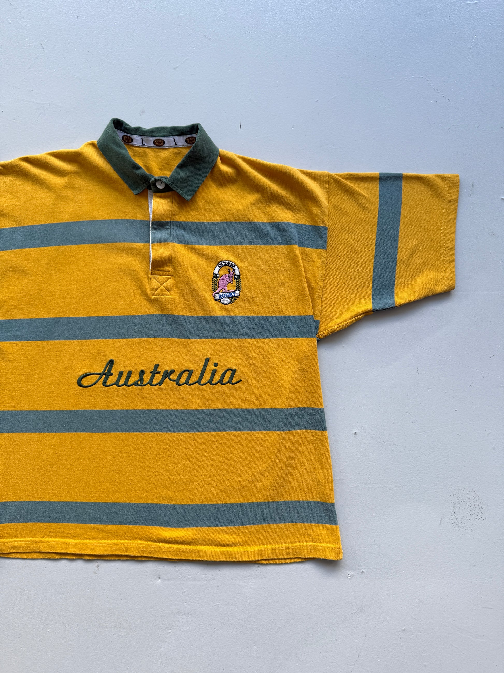 Yellow Australia 90's Vintage Short Sleeve Rugby Jersey - Medium