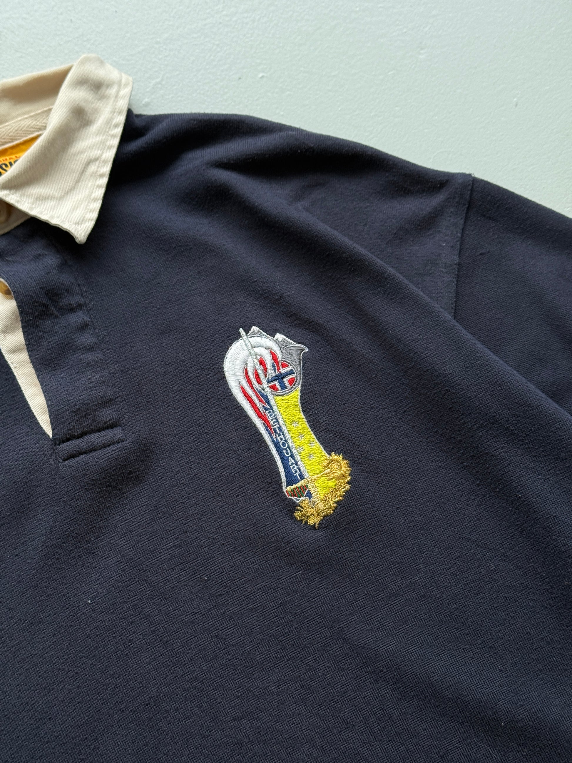 Navy Blue US Basic 90's Vintage Rugby Polo Jersey Shirt - Medium