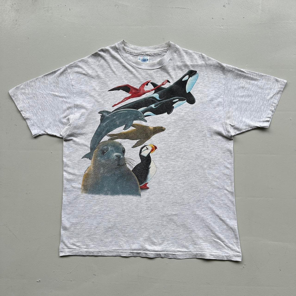 White Nature Animal 80s Vintage Graphic T-Shirt - XL