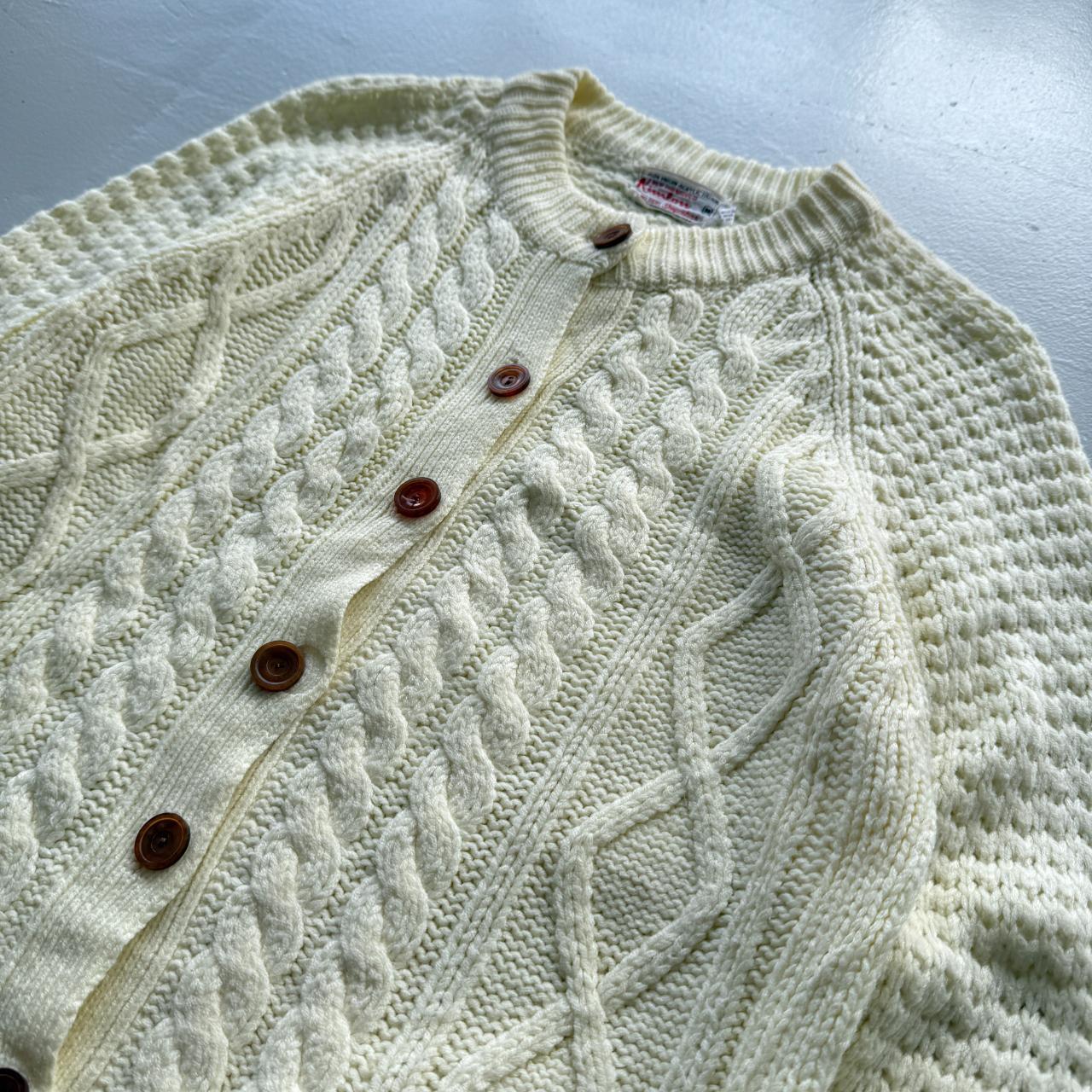 Cream 90s Vintage Fisherman Knitted Cardigan - Medium