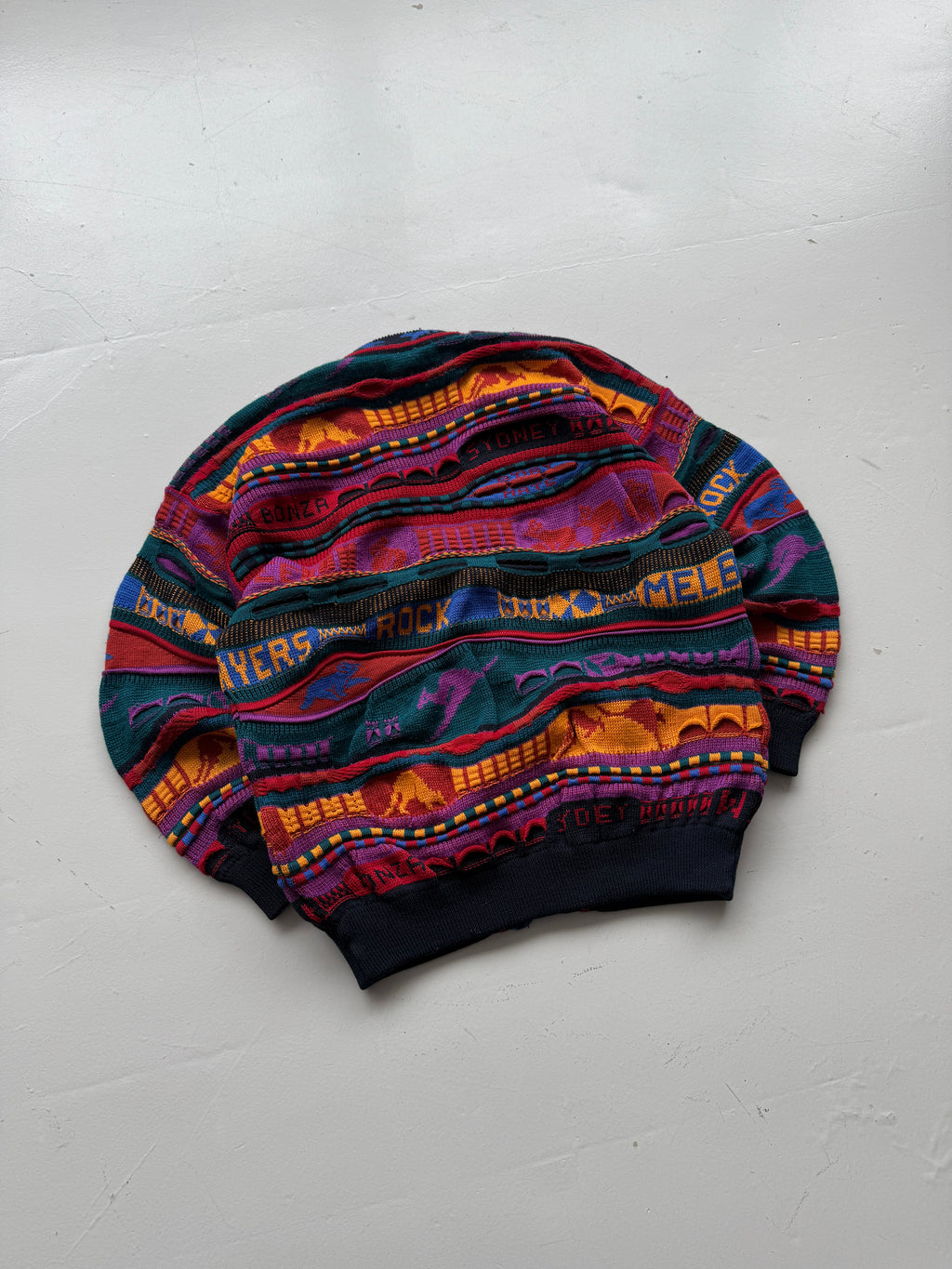 Colourful 3D Knit Woollen 90's Australian Hysport Cardigan -14 / Mens Medium