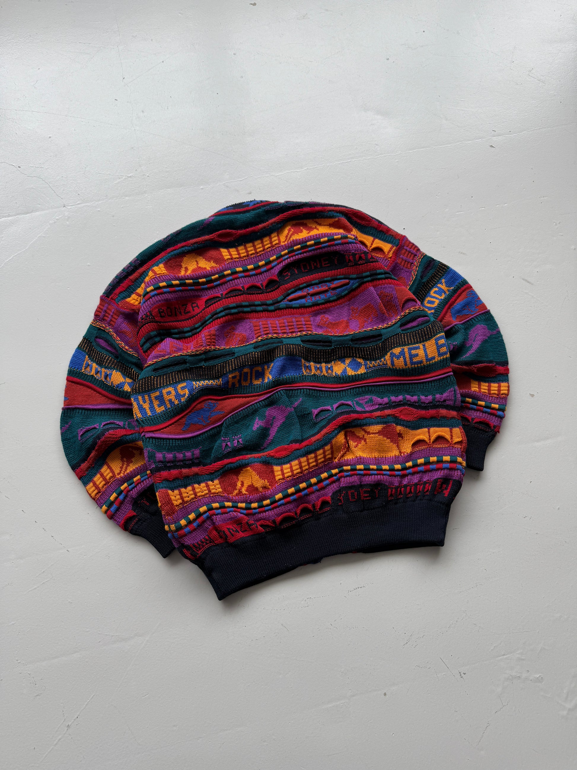 Colourful 3D Knit Woollen 90's Australian Hysport Cardigan -14 / Mens Medium