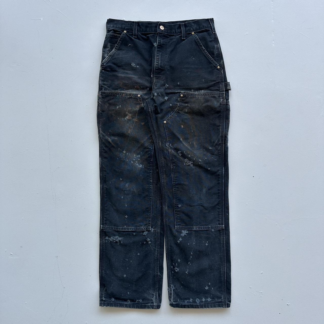 Carhartt Black Canvas Vintage Thrashed Heavily Worn Double Knee Pants - 30 x 30