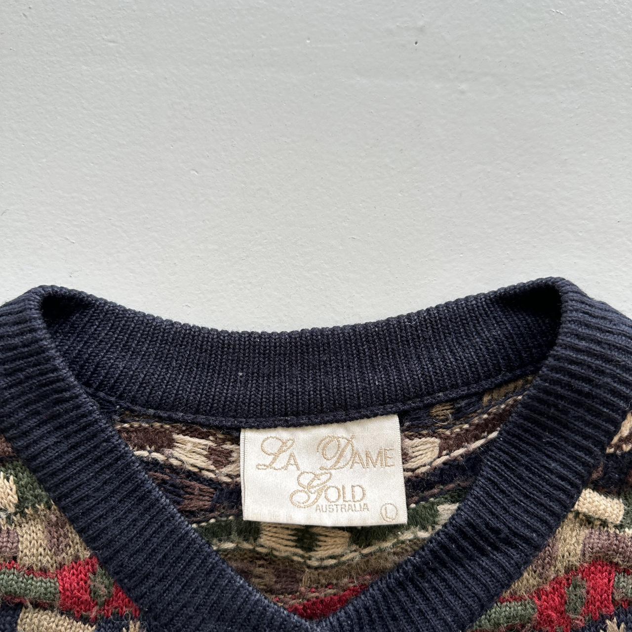 Multicoloured 90s Vintage Australian Woollen Pattern 3D Knit Wool Sweatshirt Cardigan- Medium