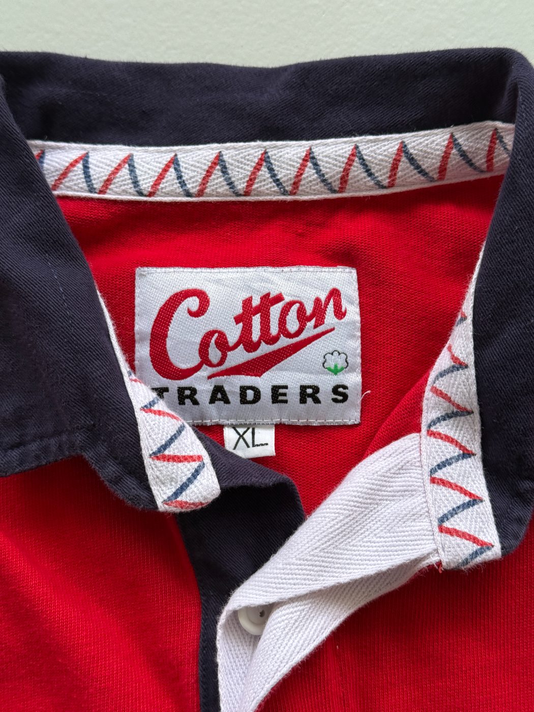 Cotton Traders England Rose Vintage Long Sleeve Rugby Polo Jersey - Large